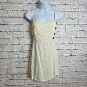 Kendall & Kylie Small Linen Blend Side Button Mini Dress Adj. Straps Cream-color